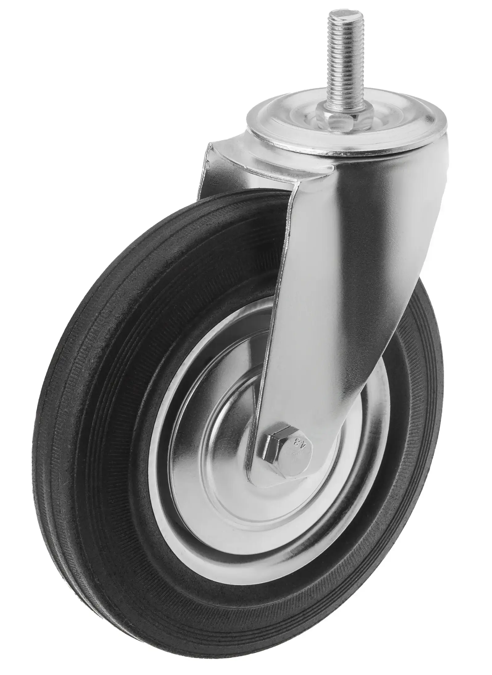 Промышленное колесо, диаметр 200 мм, болтовое крепление, поворотная опора, черная резина, роликовый подшипник - SCt 80